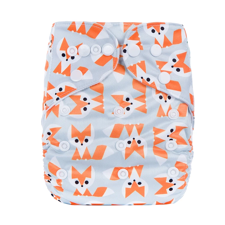 Printed Baby Cloth Diapers Washable Reusable Pocket Nappy Suitable For 3~ 15kg Baby