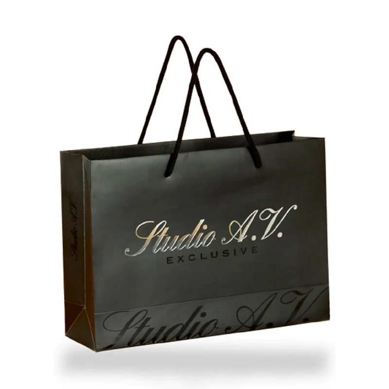 
Hot sale luxury white foil logo printing shopping paper bag with black grosgrain ribbon 