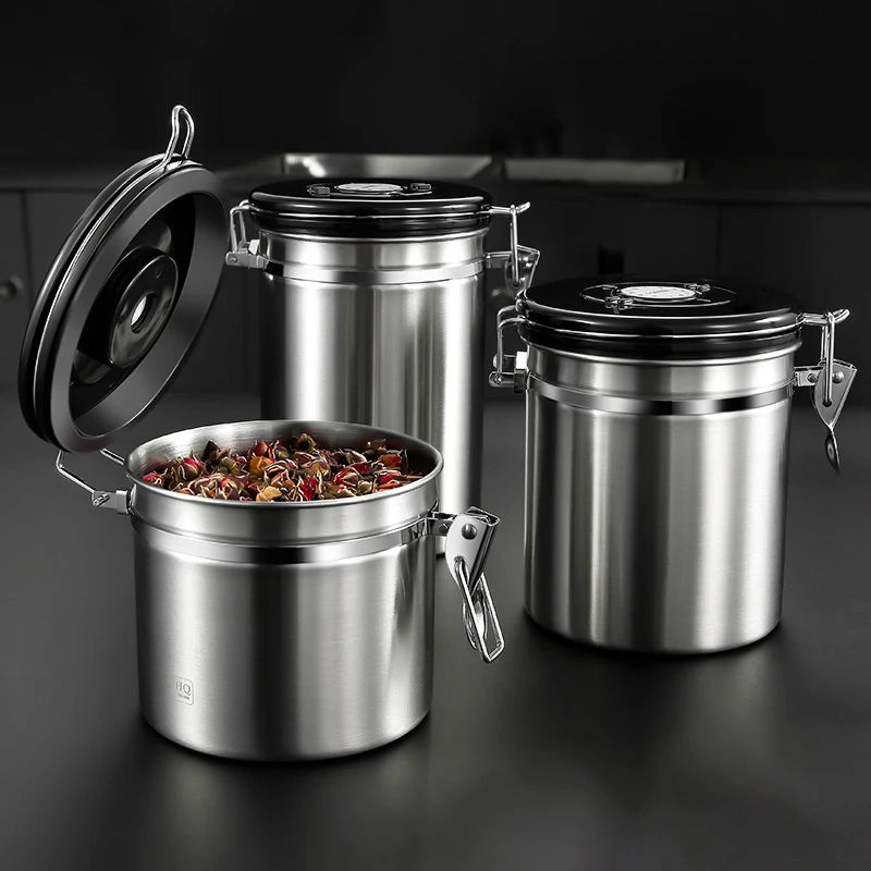 Герметичный контейнер из нержавеющей стали для кофе дегазирования премиум-класса Встроенный клапан CO2 и колесо отслеживания даты