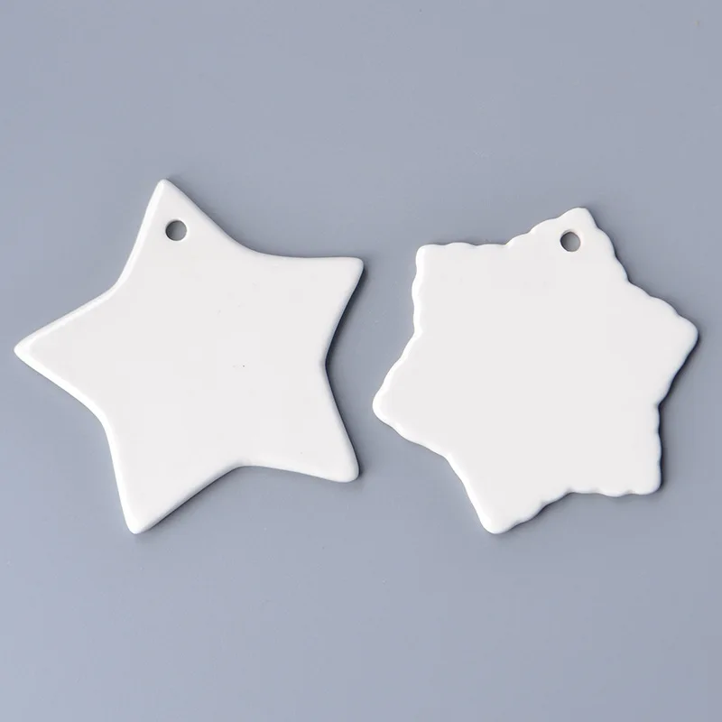 Christmas supplier custom ceramic white blank plain  Xmas tree decoration various house shaped hanging ornaments for sublimation