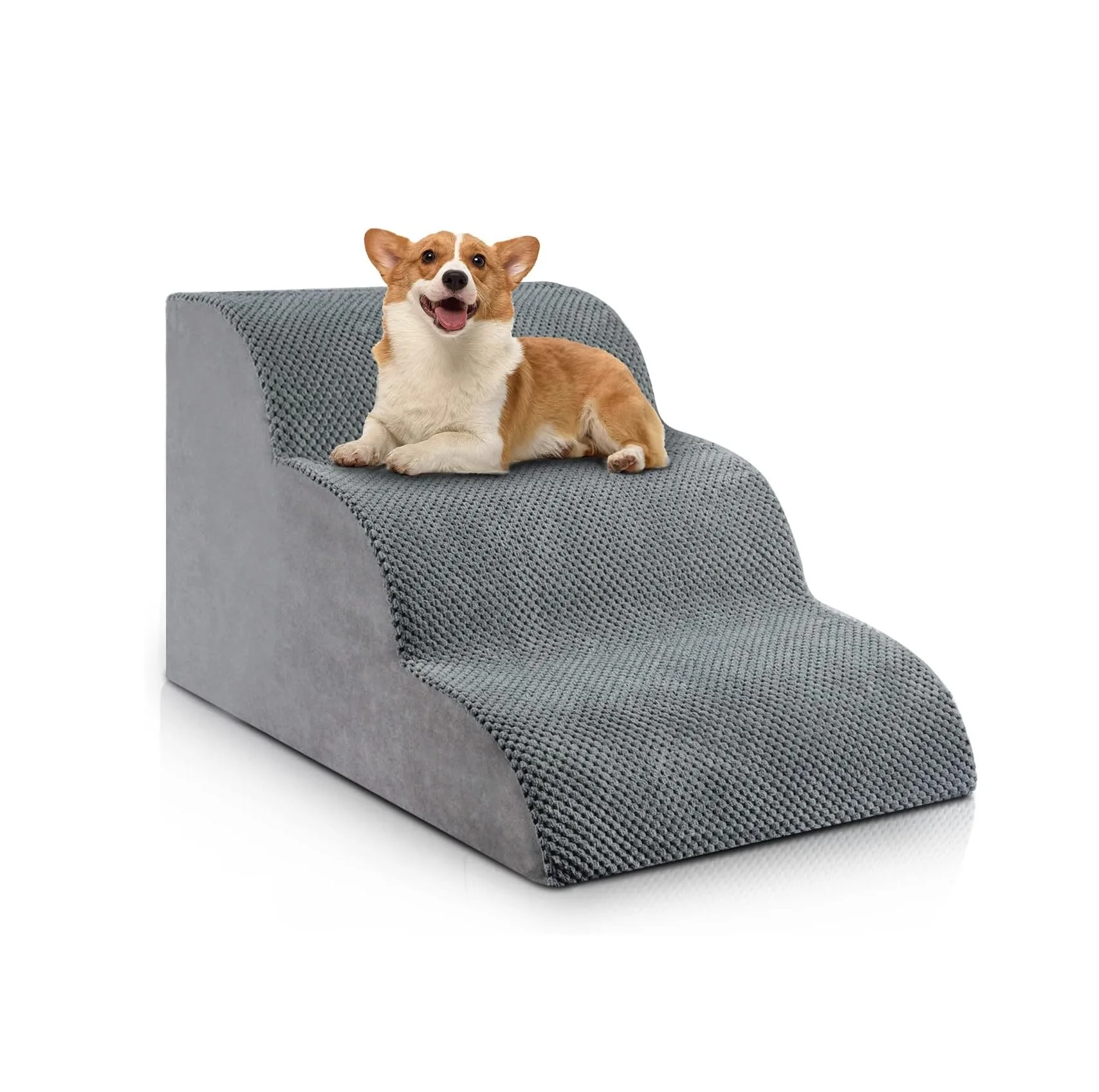 Dog Ramp Stairs for Beds and Couches 3 Step Dog Stairs for High Beds Pet Stairs Foam