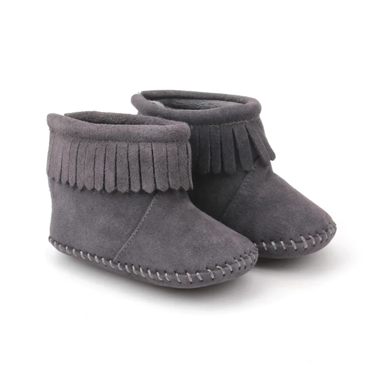 Custom Wholesale Winter Warm Snow Shoes Soft Sole Non-Slip Baby Toddler Booties Plush Tassel Infant Boots