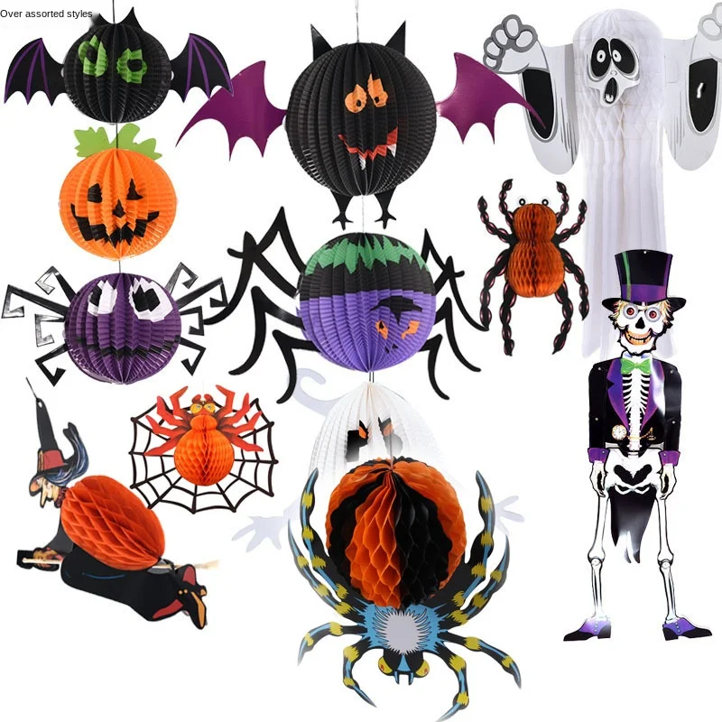 
Halloween paper pendant Spider paper lantern props pumpkin ornaments witch kindergarten decorations foreign trade Wholesale 