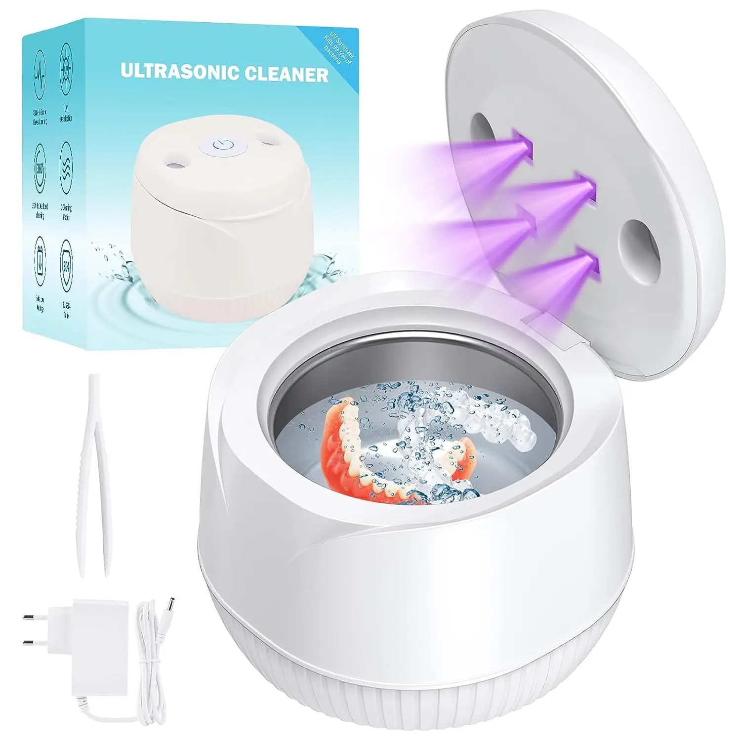 2023 Portable mini 200ml Household Ultrasonic UV Cleaner Machine for Jewelry, Dentures, Aligner, Retainer, Whitening Trays