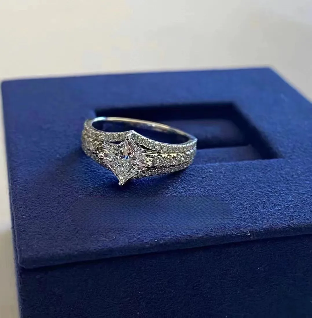Wholesale GRA Princess Cut D color VVS Moissanite 925 Sterling Silver Wedding Engagement Rings for women Jewelry