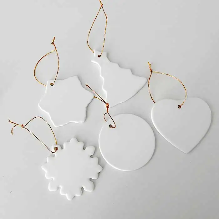 2024 christmas tree decoration round star heart snow shape ornaments ceramic white blanks pendant for sublimation