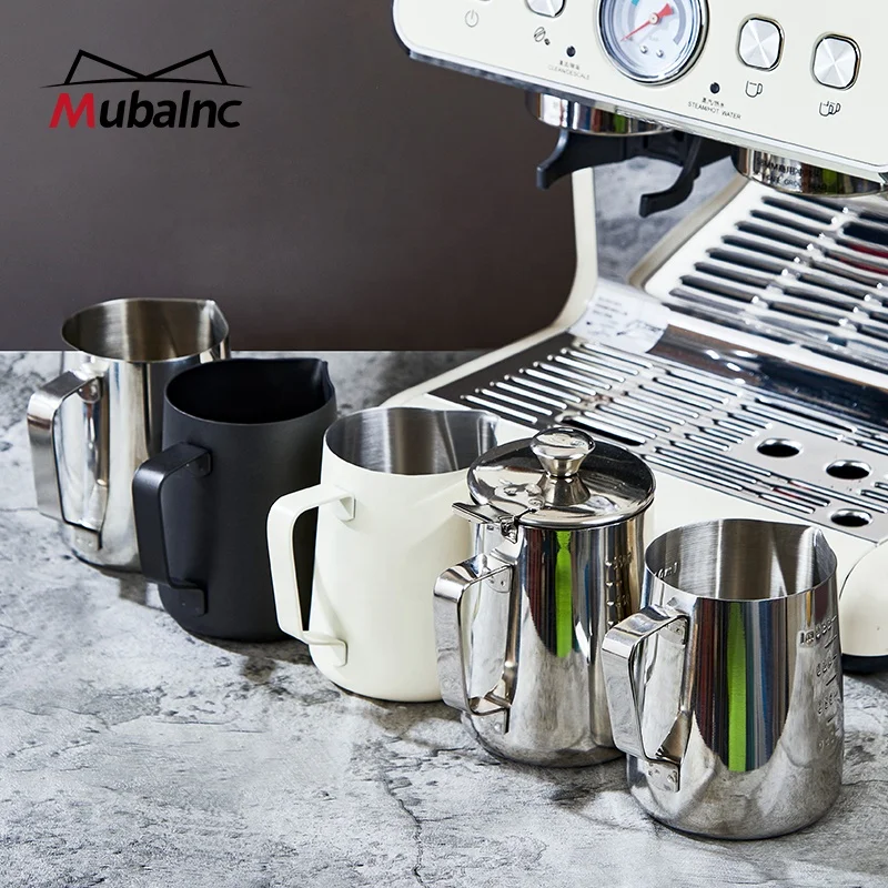 Barista Coffee Kettle with Lid for Latte Cappuccino & Espresso Crafted Jug Lid for Hotels Restaurants Milk Frothing Steam Coffee