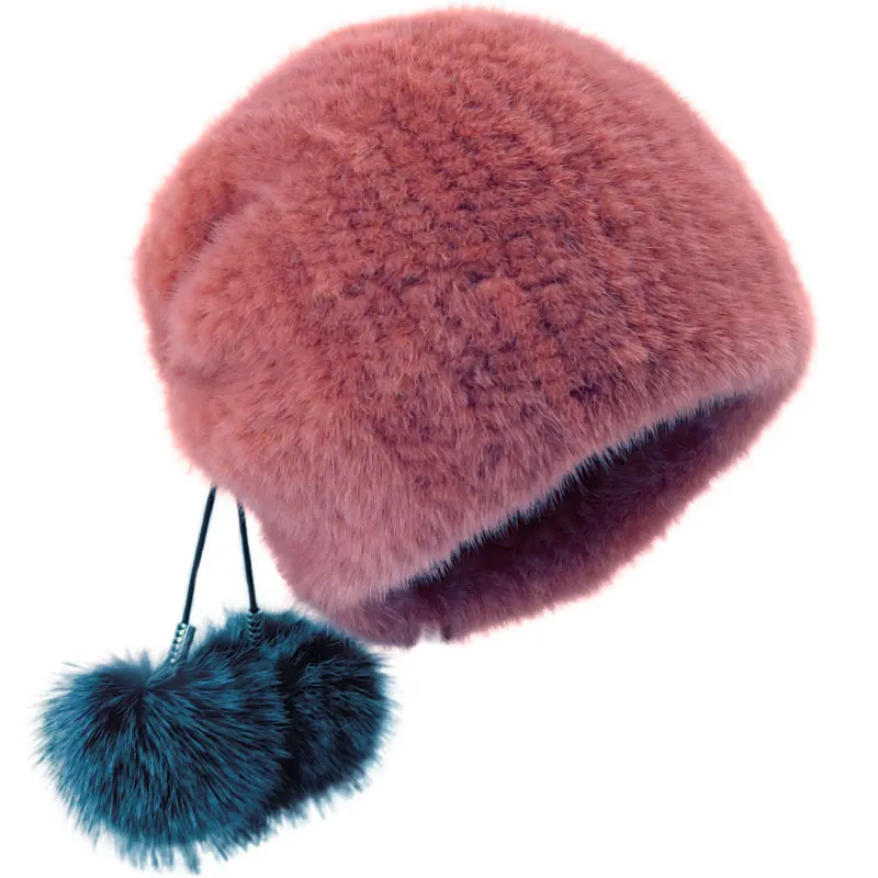 Hand-Woven Mink Wool Knitted Hat Female Winter Cute Warm Stretch Hat