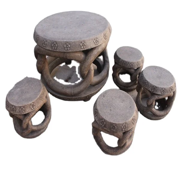 Outdoor Garden Antique Stone Furniture Sets Carved Antique granite table and bench garden furniture