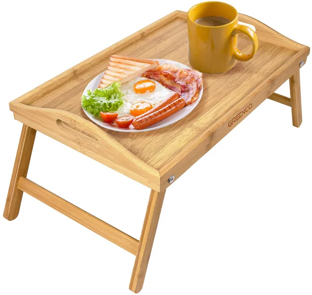 Wholesale Eco Friendly Bamboo Wooden Serving Tray Foldable Bed Dining Table