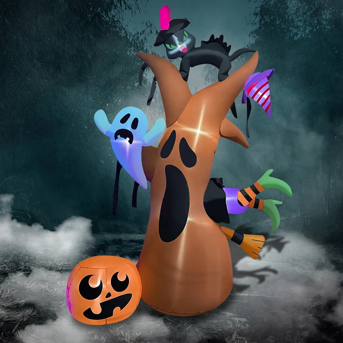 8 футов Хэллоуин жуткое дерево с ведьмой летучая мышь освещенные надувные праздничные декоративные дерево двор Открытый Гигантский Хэллоуин надувные