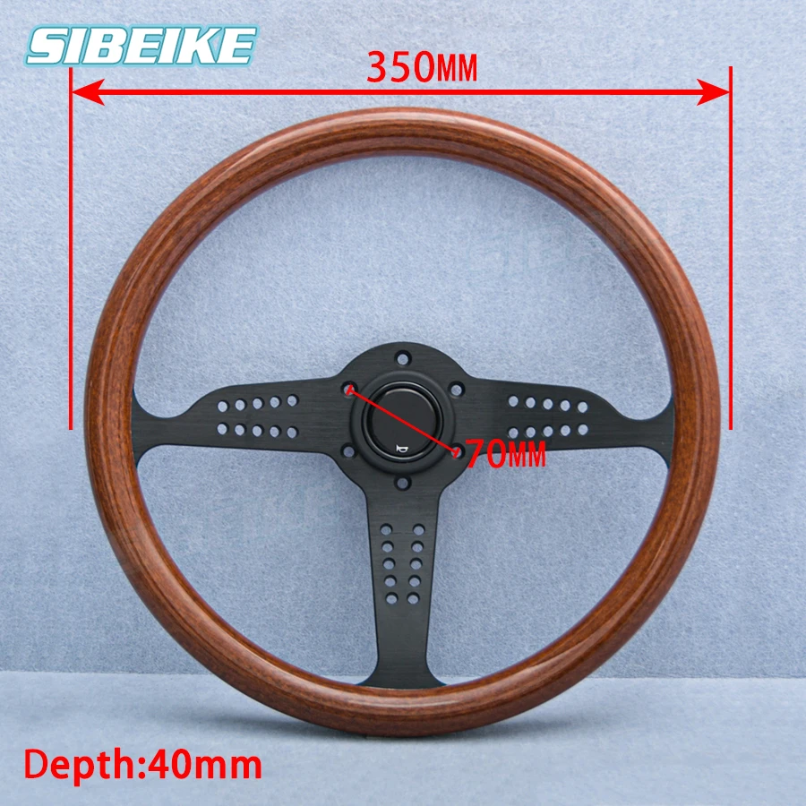 JDM Classic Vintage Wood Style Grand Prix Steering Wheel Black Silver Spoke Wood Film Racing Sports Steering Wheel