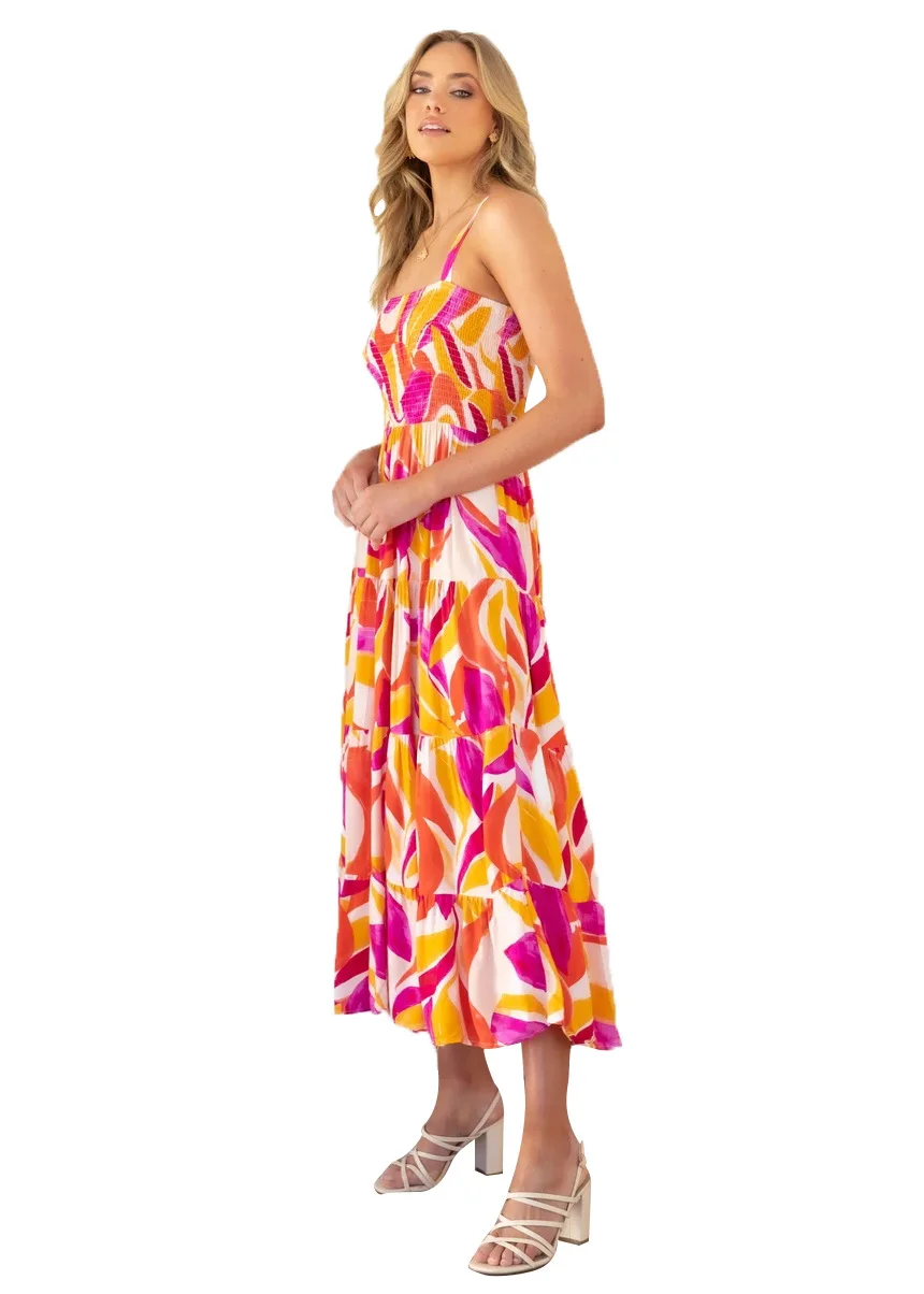 Summer new temperament strap tube top pattern print dressTube Top Waist Sexy Sleeveless Square Neck Ruffle Sling Floral