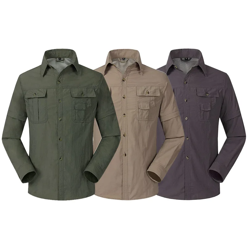 Custom Button down collared fishing shirts Long Sleeve Polyester quick dry shirts UV Protection men Fishing Shirt for men