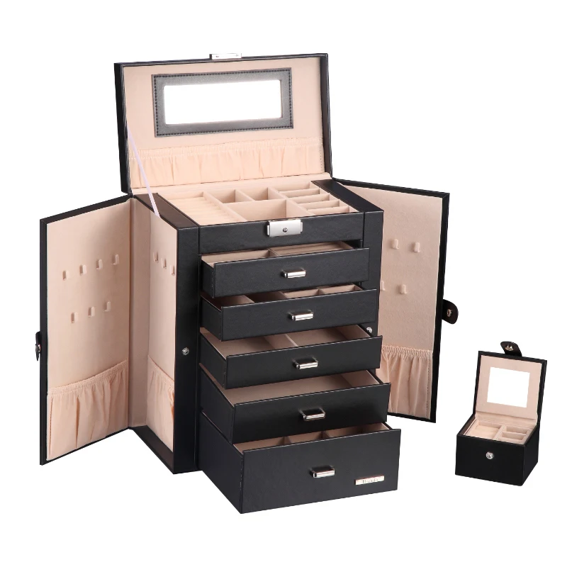 YOUBEI Large Capacity  2 in 1 PU leather Jewelry Box for rings earrings necklaces pendants watches