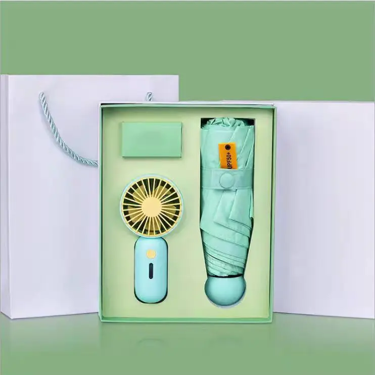 Guochao practical high-end business gifts, gift sets, souvenirs, handheld mini fans, folding umbrellas, high-end