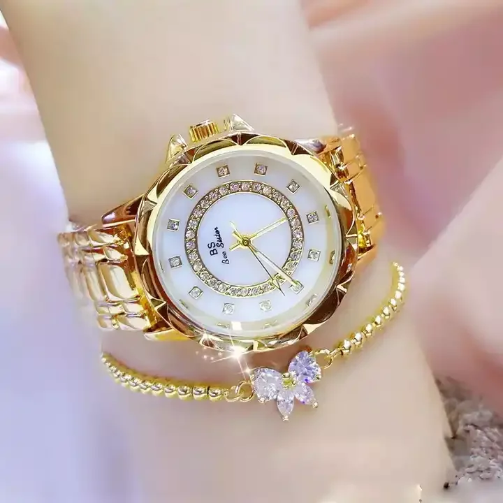 Bee Sister FA 1506 Diamond Women Top Brand Watch Dress Business Elegant Ladies Watches Clock  Gold Quartz Steel Wrist Watches