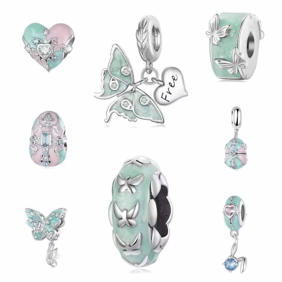 Cute Easter Island Dragon Egg lucky charm beads for jewelry making for girls DIY Butterfly metal bead charm fit 3mm snake chain