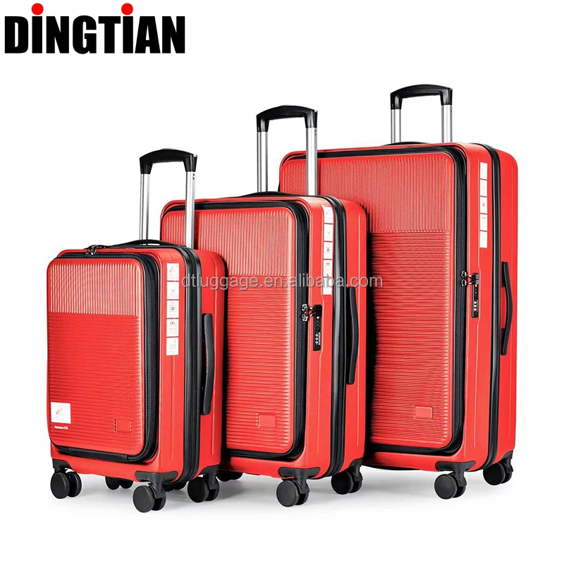 100% Pure PC Laptop Trolley Case Unisex Front Opening Luggage with Spinner Caster Carry-On Suitcase