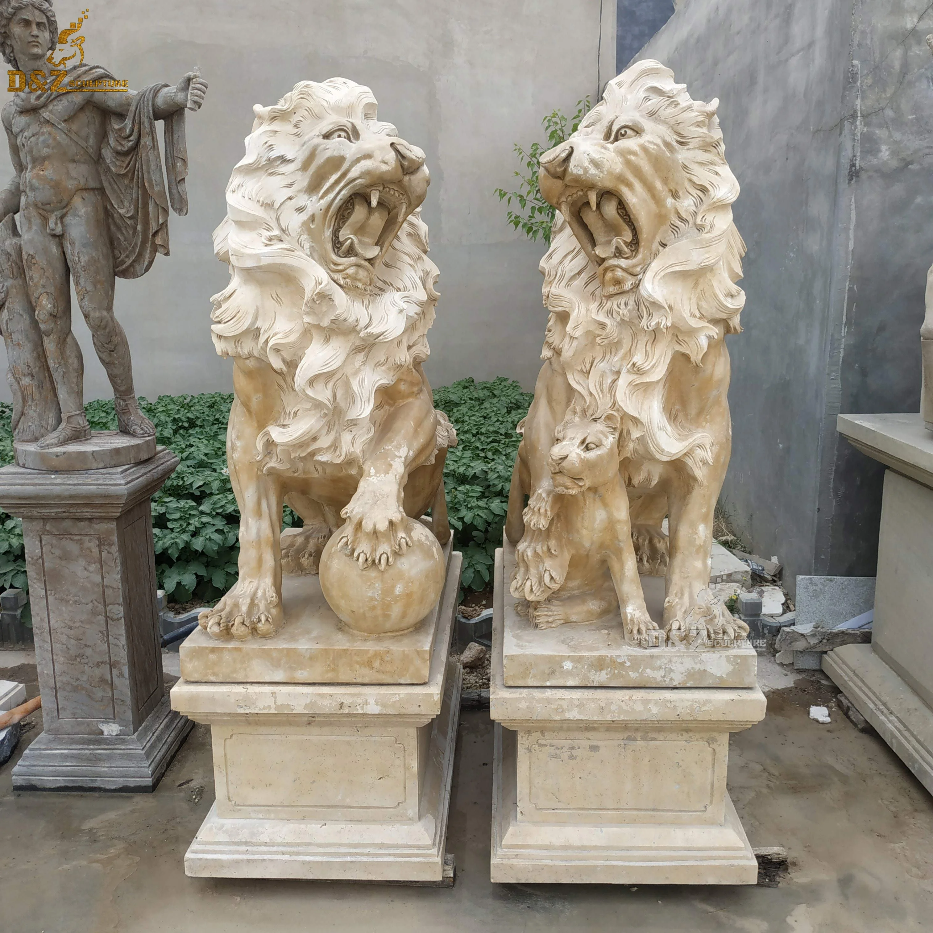 Decorative Craft Black Natural Rock Granite Marble Stone Carving Laying Sleeping Lion Statue For Gate