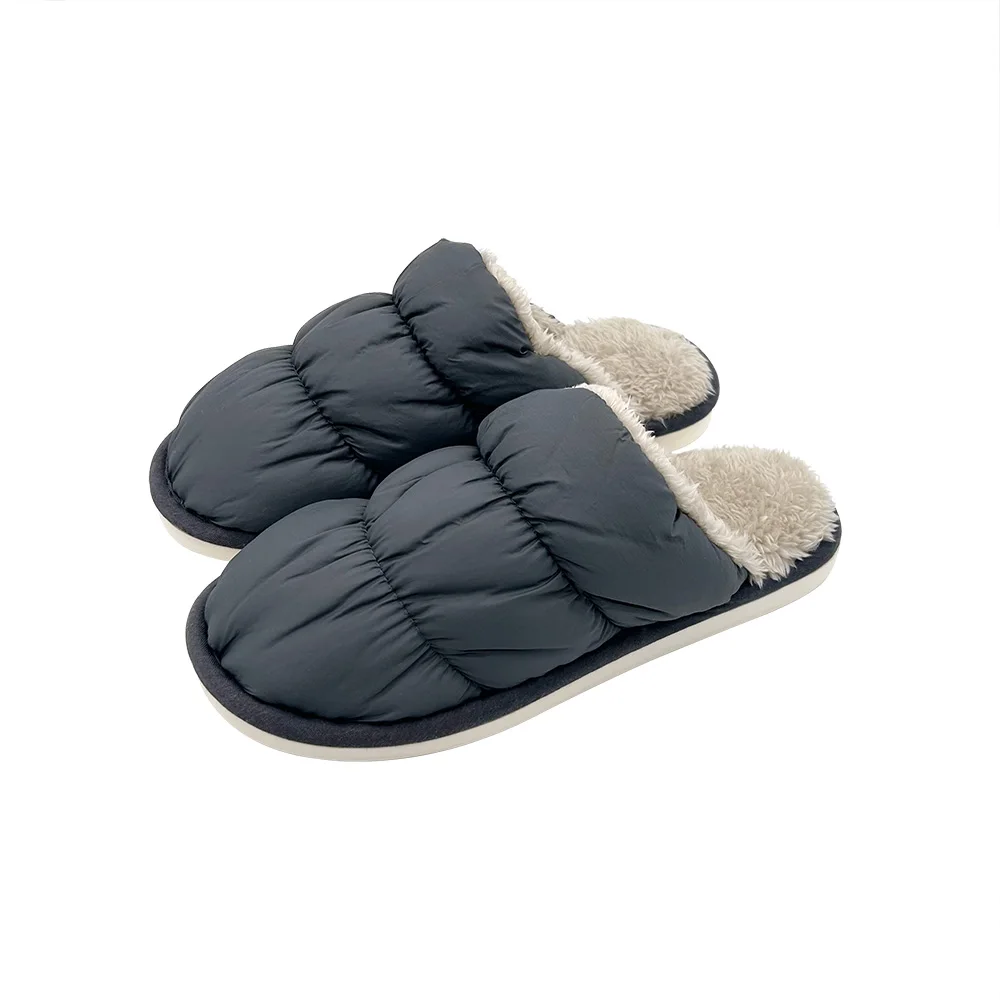 Winter Autumn Style Waterproof Down Jacket Fabric Material Fur Women Man Flat Soft Warm Sole For Unisex Indoor Slipper