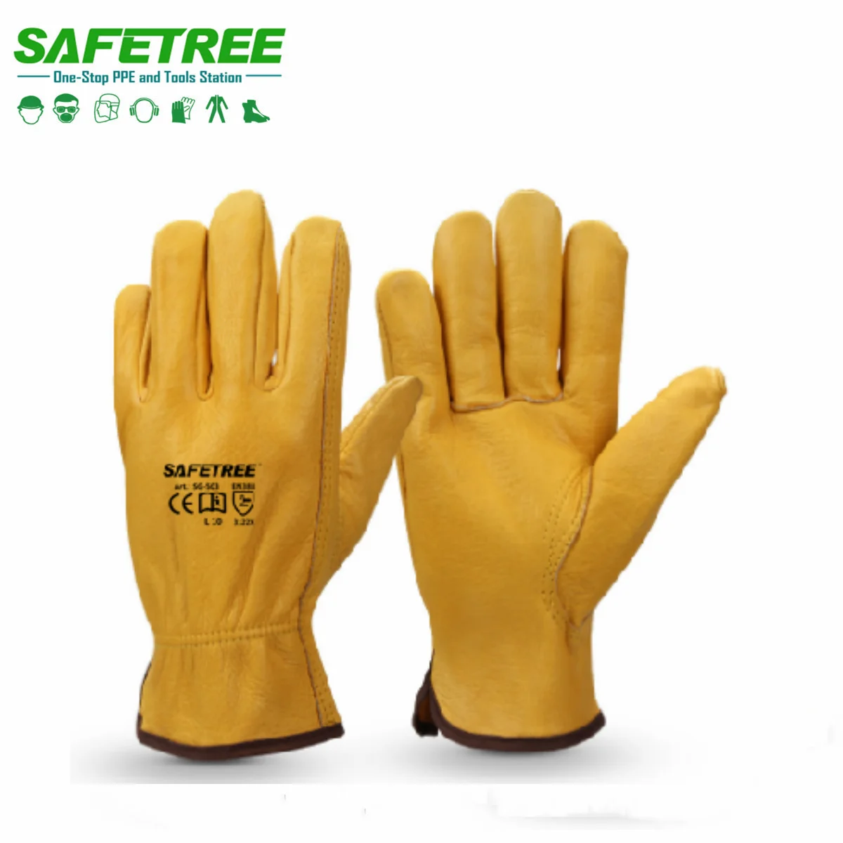 CE Certified Premium & Quality Industrial Full Grain Leather Safety Driver Working Gold Gloves General Purpose Use