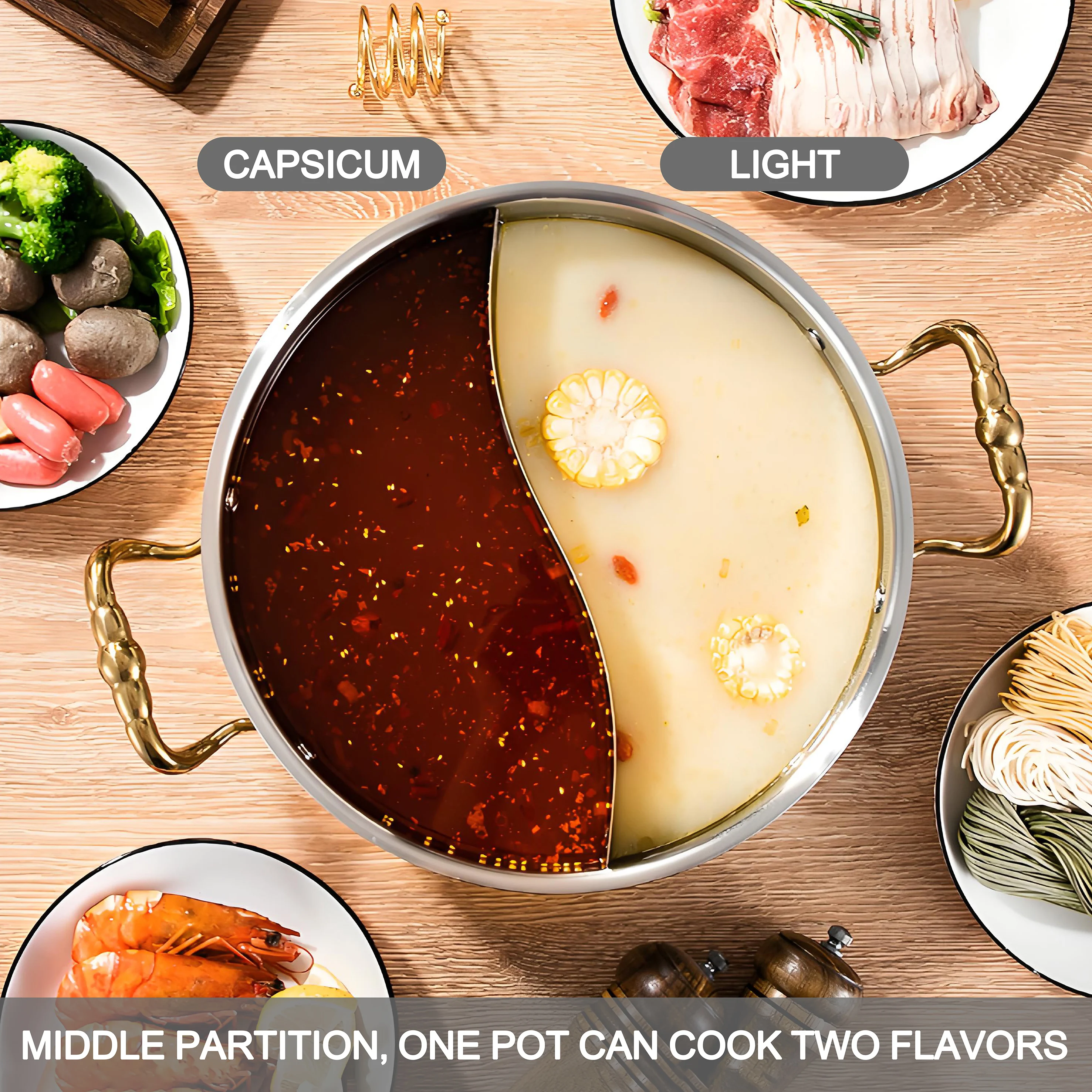 YIYIAN Modern Kitchenware Luxury Stainless Steel 304 Hot Pot 3 Layers Steel Cooking Pot Kitchen Cookware Set with Metal Lid