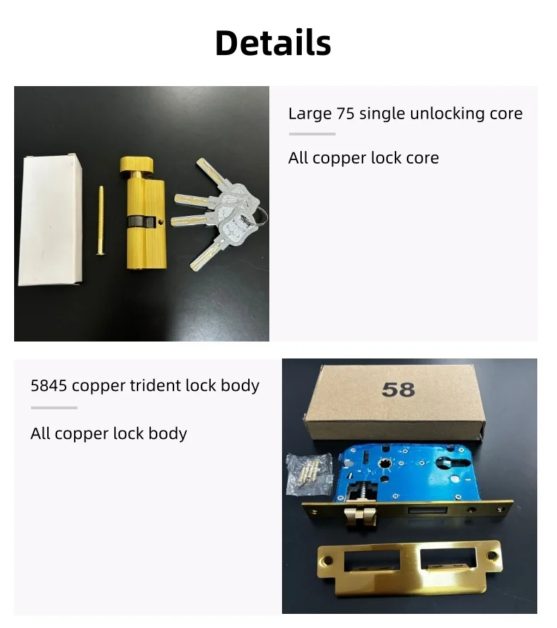 Yellow Bronze Aluminum Alloy Interior Door Lock European Style Bedroom Door Lock