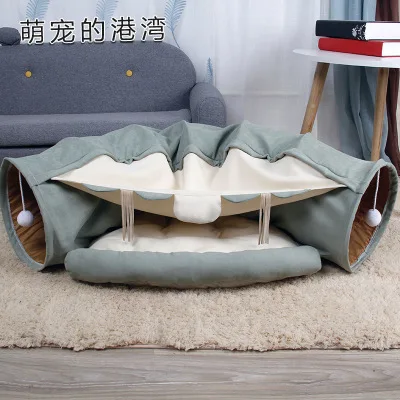 Factory direct sales Japanese cat tunnel toy foldable cat passage detachable roll floor chinchilla pet bed