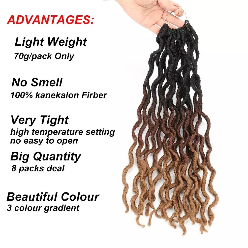 Wholesale 18inch ombre synthetic crochet braid soft for black women boho wave wavy goddess dread faux gypsy locs