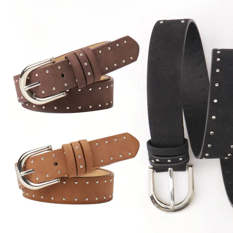 Female Casual Needle Buckle Wide Belts Soft Suede PU Waist Belt for Ladies Dress Jeans Simple Western Studs Women Belt