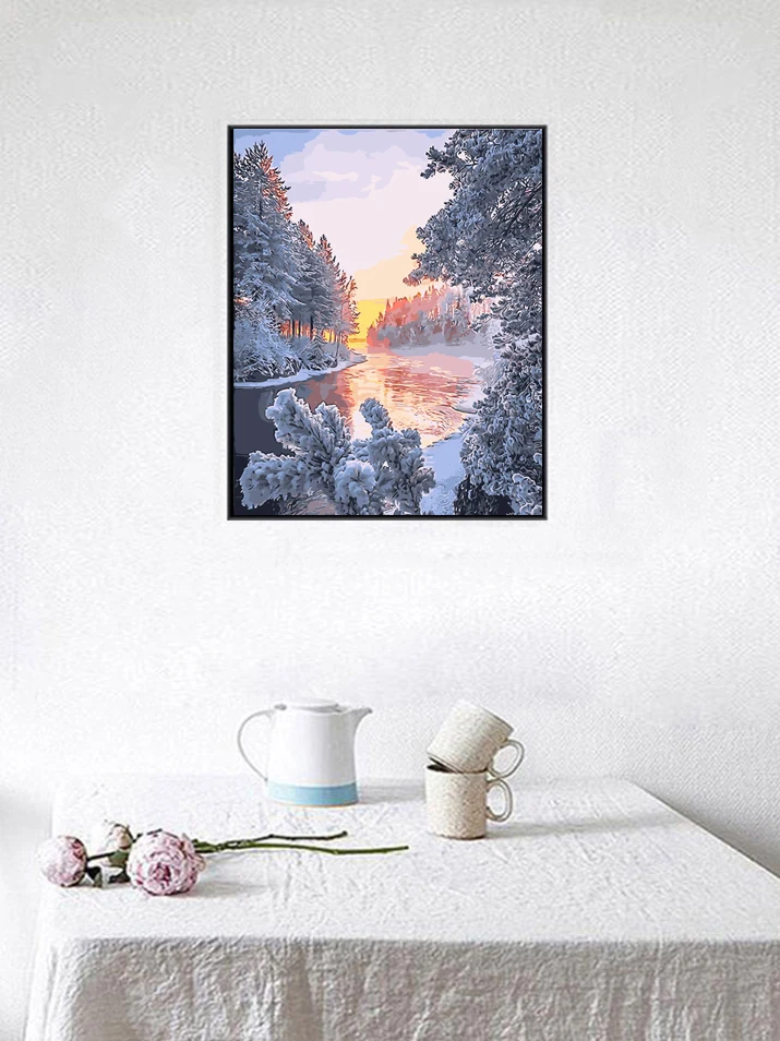 HUACAN Painting By Numbers Tree Wall Art On Canvas Sunset Drawing River Unique Gift Picture By Numbers Winter For Living Room