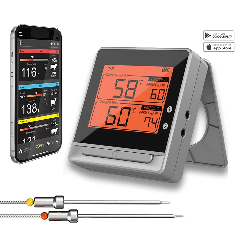Mini Wireless Stainless Dual Probe BBQ Cooking Steak Food Meat Thermometer For Grill,Smoker,Kitchen Deep Fry Mini5