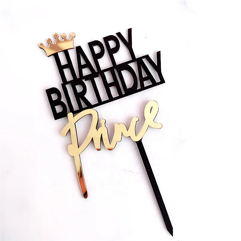 Acrylic Letter King Queen Princess Prince Happy Birthday Cake Topper With Golden Crown Bachelorette Party Supplies