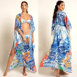 Wholesale Floral Printed Beach Cover Ups Suits Comfortable Beachwear Ladies Blouses And Tops  Dubai Arabic Evening Dresses
