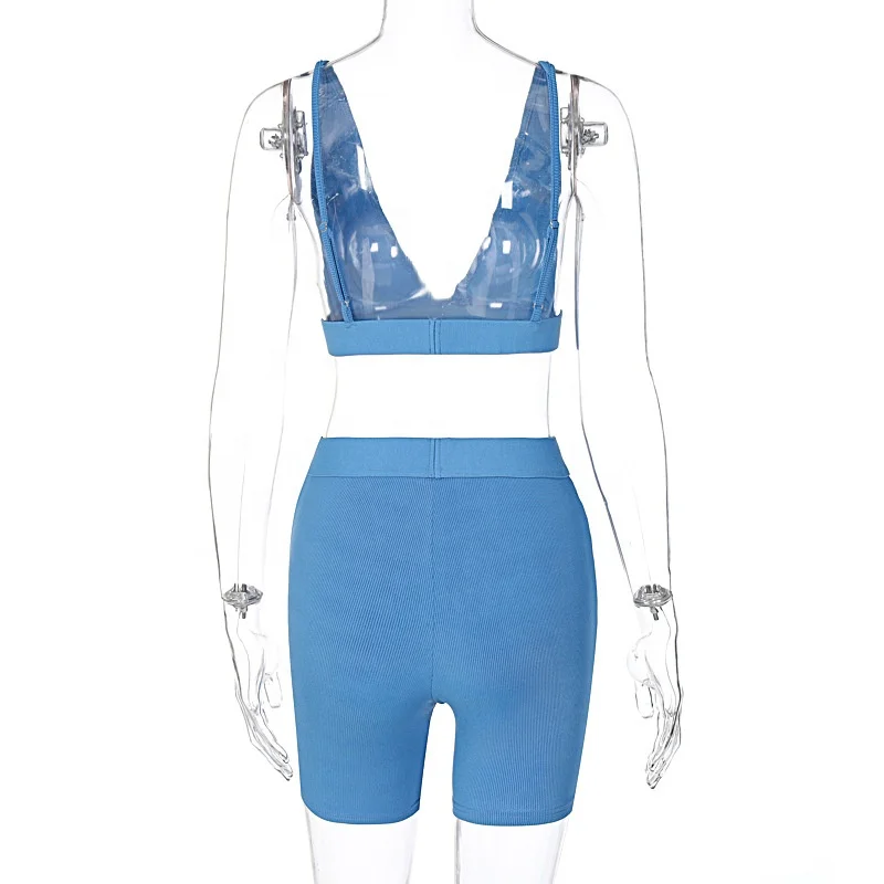 Summer Ladies Tracksuit Sportswear Cotton Bra Cami Cycling Boxer Shorts Biker Plus Size Ribbed Two Piece Set Women Streetwear