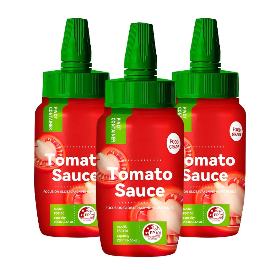 Hot filling PP 200ml 380ml 750ml plastic condiment squeeze bottle for honey ketchup salad hot sauce with Point cap