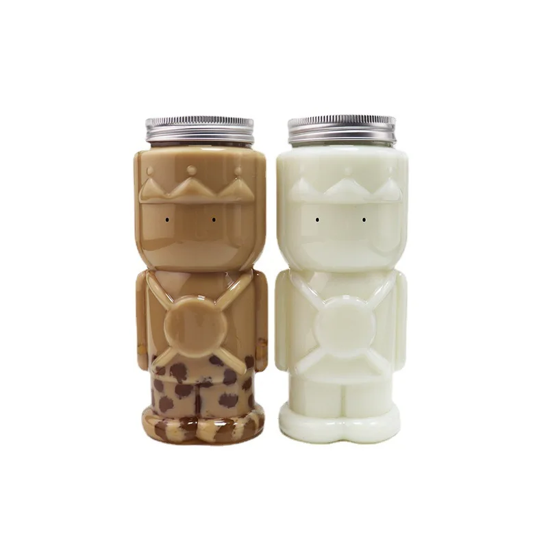 Christmas Hot Selling Gingerbread Man Guard Milk Tea Bottle Disposable Clear PET Plastic Juice Bottles With Caps