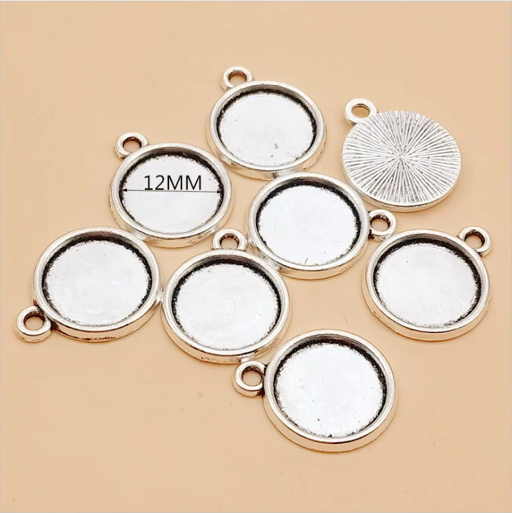 DIY caved border fit 12mm round cabochon cameo chain blank round pendant bezel trays