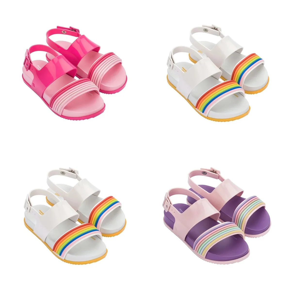 mini melissa shoes kids Parallel Bar Solid Color Rainbow Belt Big Girls Sandal, Middle School Non Slip Jelly Shoes,