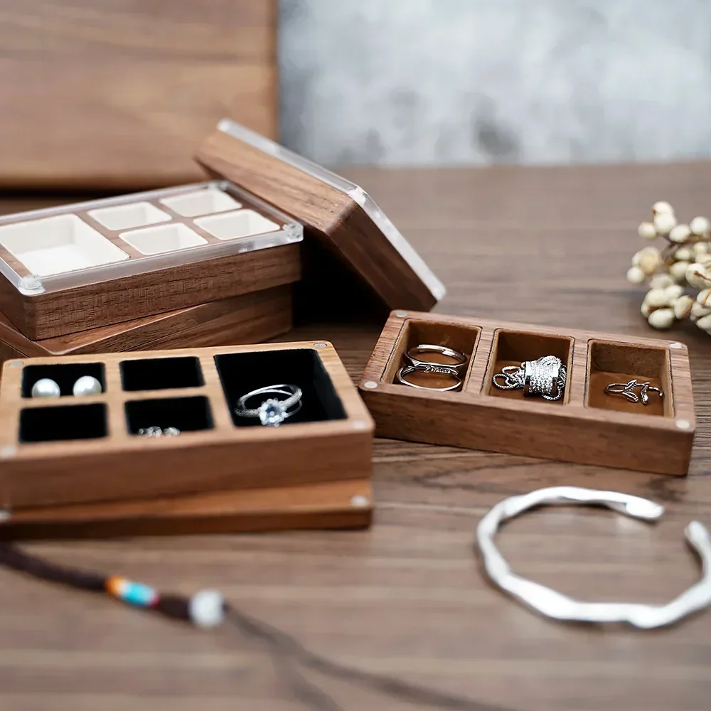 Wooden Jewelry Storage Box Free Personalized Custom Logo Name Necklace Ring Holder Clear Acrylic Lid Jewelry Display Box Package