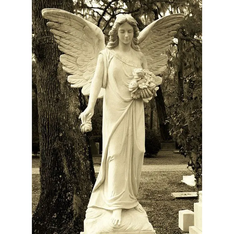 White Marble Angel Sitting Bench Memorial Tombstone Stone