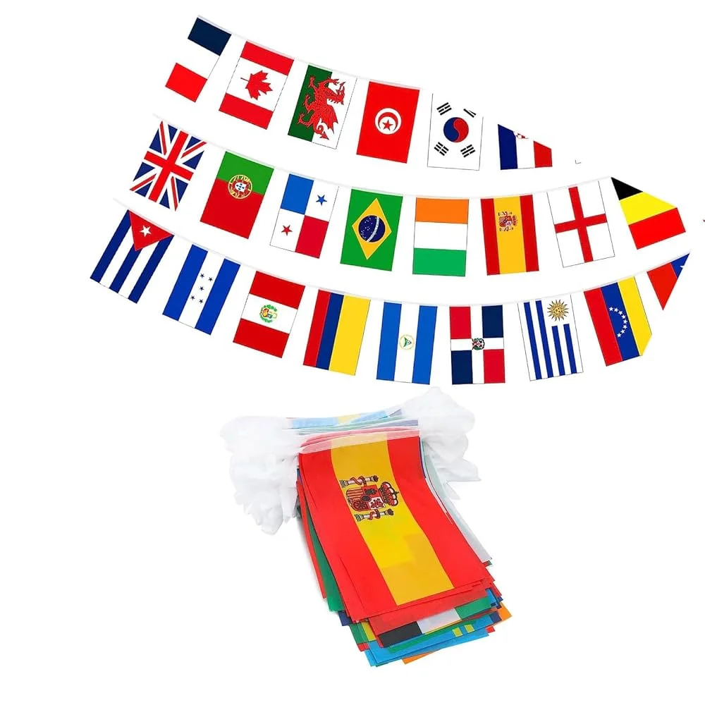 Wholesale Polyester Fabric Custom Celebration Festival Decoration String Flag Pennants Triangle Full Color Bunting Banner