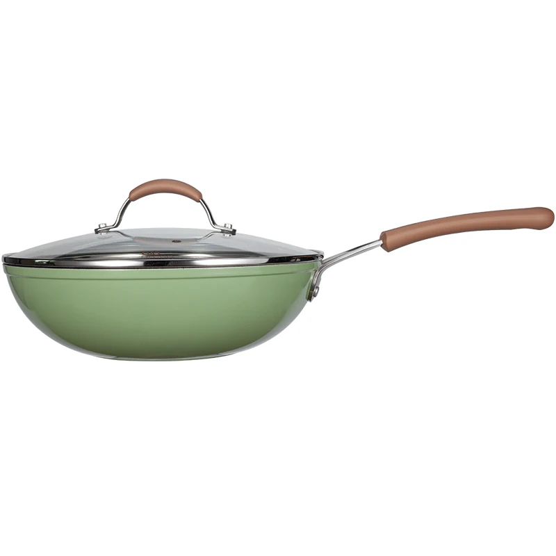 Carote OEM 28cm Aluminum Wok Nonstick Coating PFOA free Frying Pan Carbon Steel Pan With Lid Chinese Wok Pan Cookware