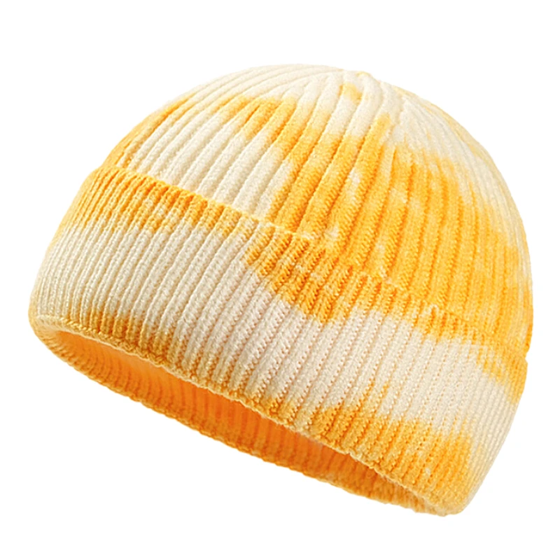 Fashion Hip Hop Wholesale Custom Knit Skull Caps Fisherman Winter Knitted Hat Tie Dye Beanie With Custom Logo