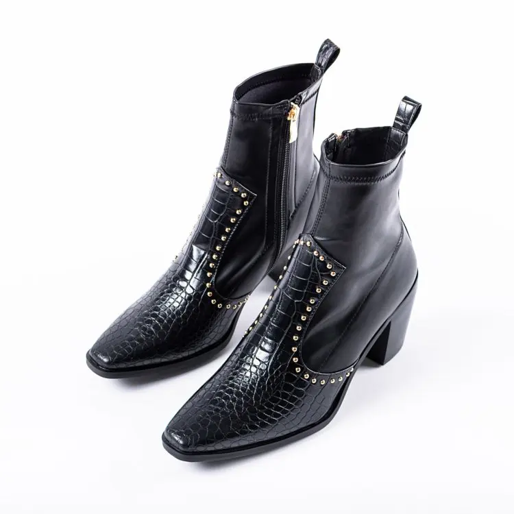 Motorcycle Western Cowboy Boots Women  Short Cossacks High Heels Cowgirl Booties Ankle botas Shoes