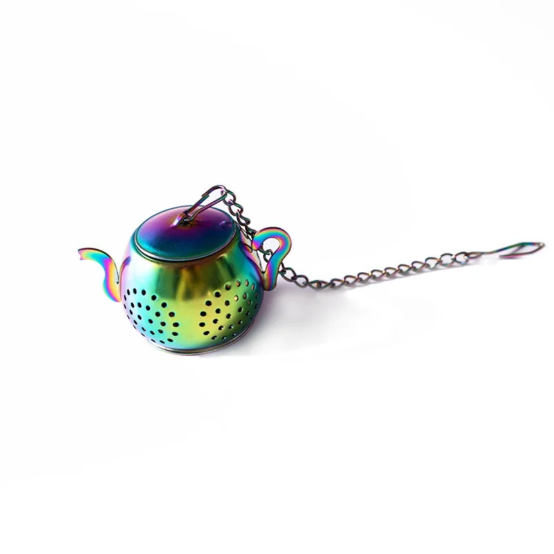 JTX415 Teapot Shape Loose Tea Infuser Stainless Steel Leaf Tea Maker Strainer Chain Drip Tray Herbal Spice Filter Tea Strainer