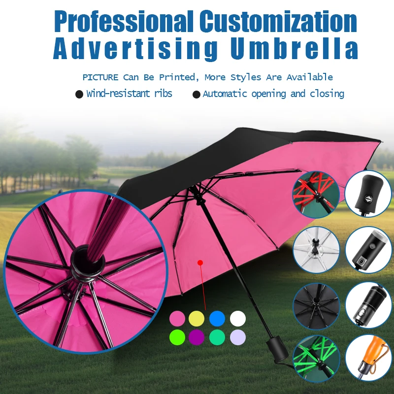 Fully automatic custom logo umbrella with UV 3 fold auto open and close rainproof outdoor shading parasol umbrella