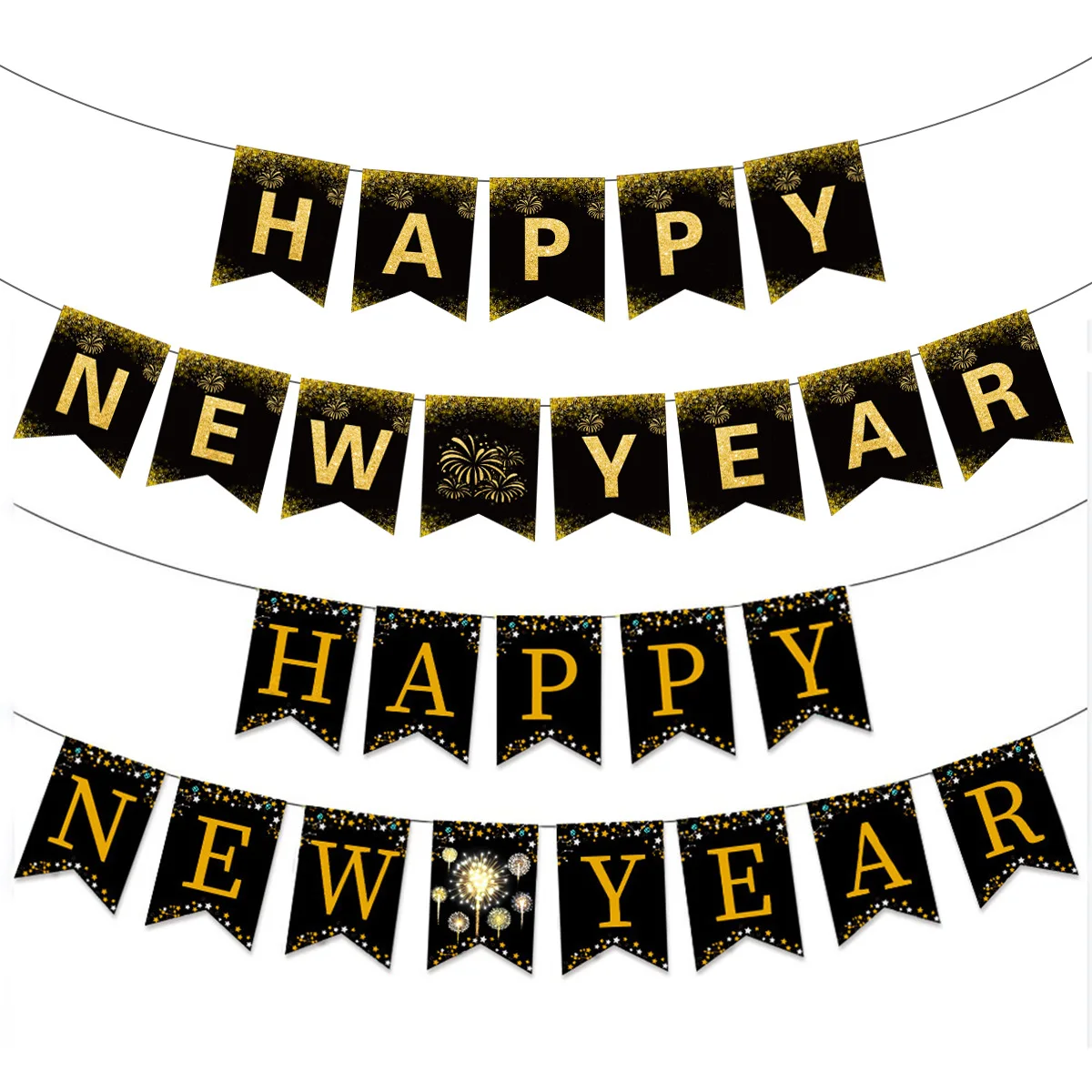 1set Happy New Year Paper Banner 2024 Year Eve Party Decoration For Home Hanging Decor