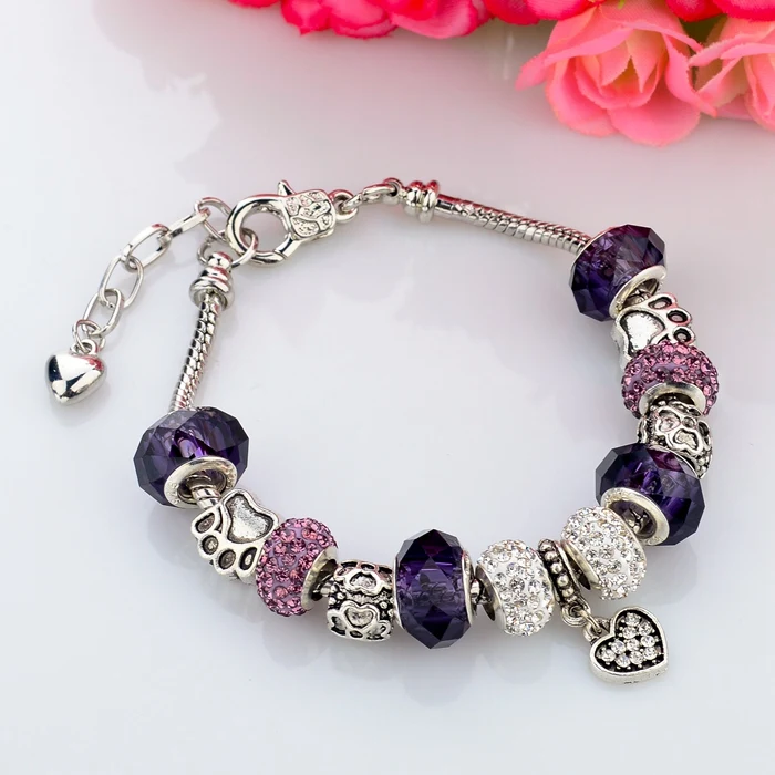 SUXUAN Jewelry Factory Price Custom Designs Silver Murano Glass Beads Bracelet Various Charms Options Snake Chain Bracelet